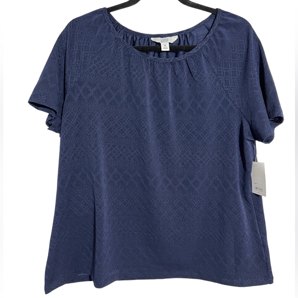 Croft & Barrow Petite XL navy blue Short Sleeve Blouse NWT